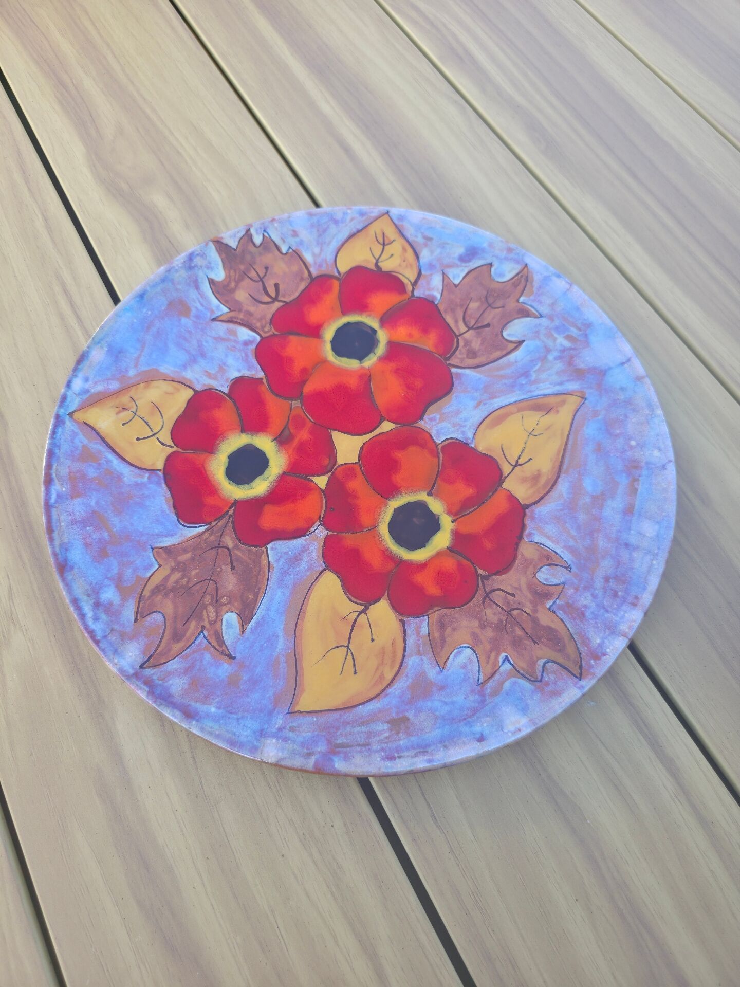 Vintage Vallauris Ceramic Large Plate 35 cm – M. Azema – Flowers Ro