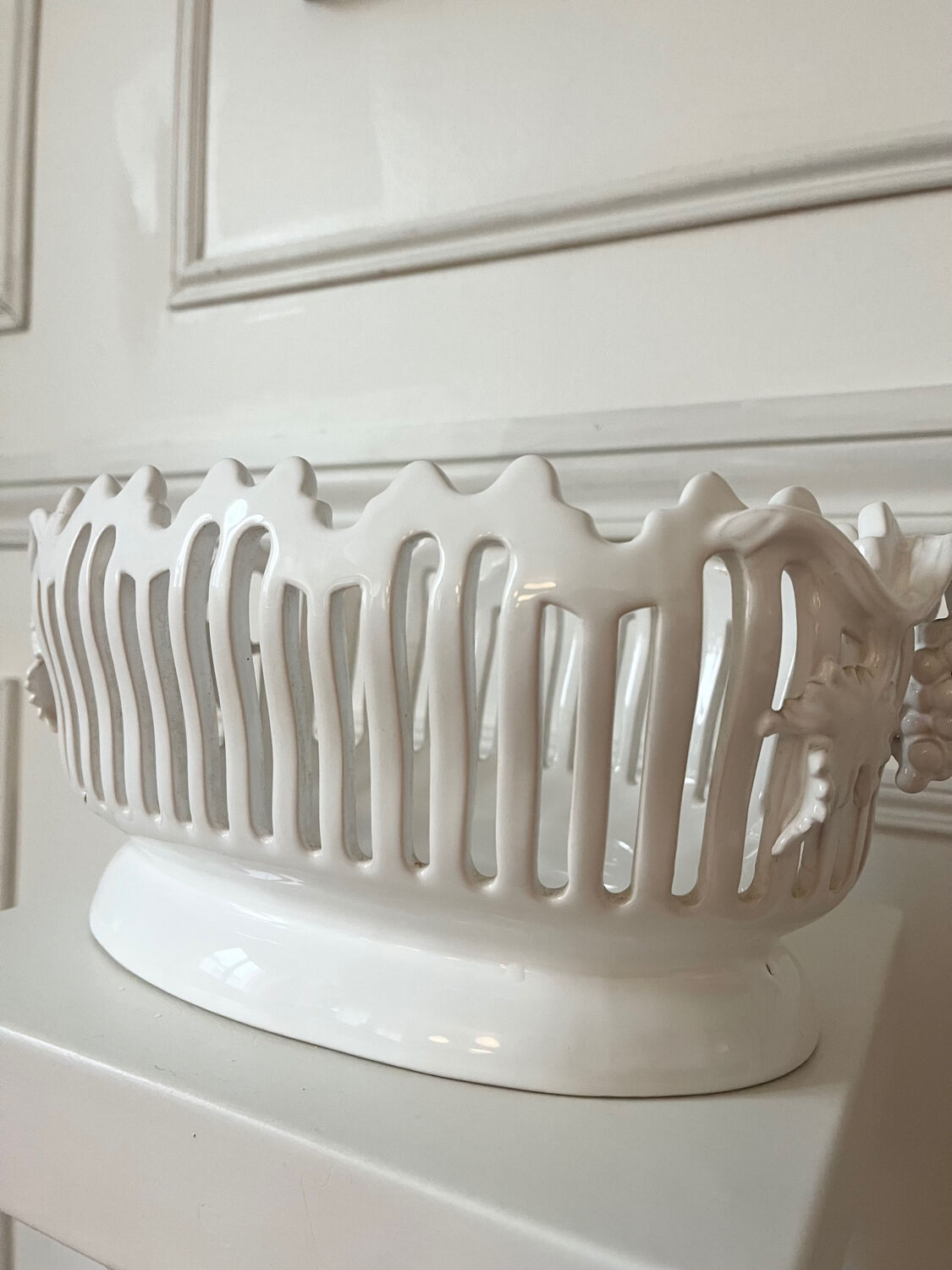 Handmade openwork ceramic fruit bowl