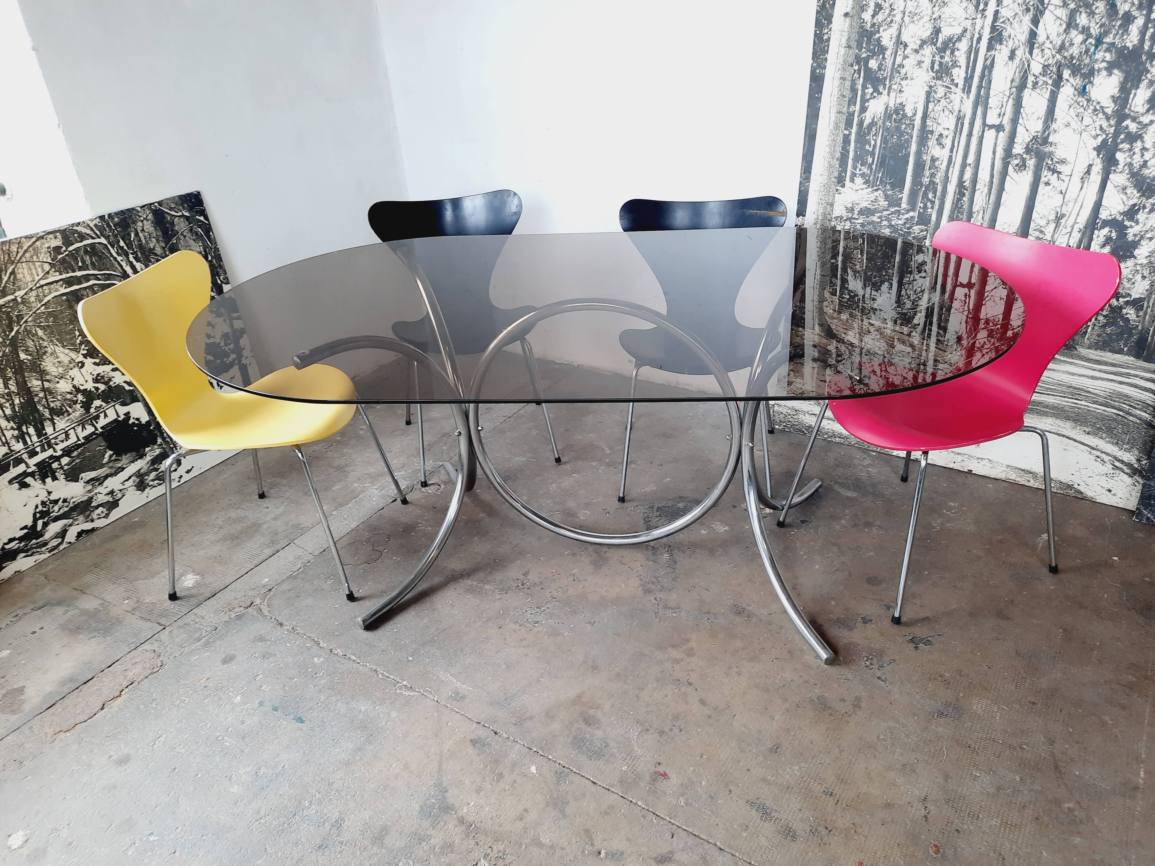 Large chrome and smoked glass table from the 70s