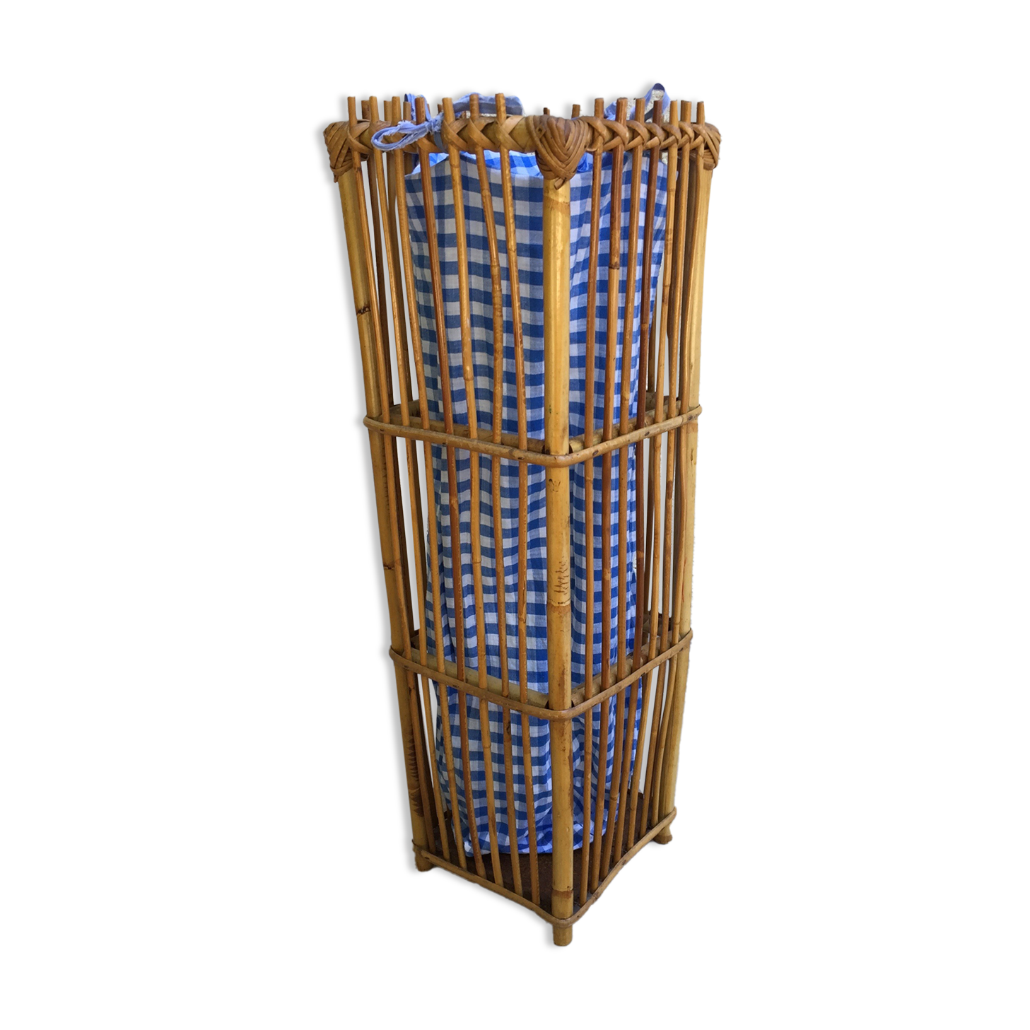 Panier rotin et tissu vishy bleu vintage