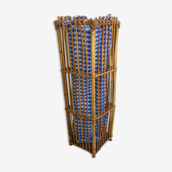 Rattan basket and vintage blue vishy fabric