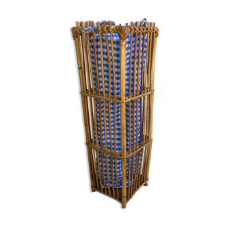 Rattan basket and vintage blue vishy fabric
