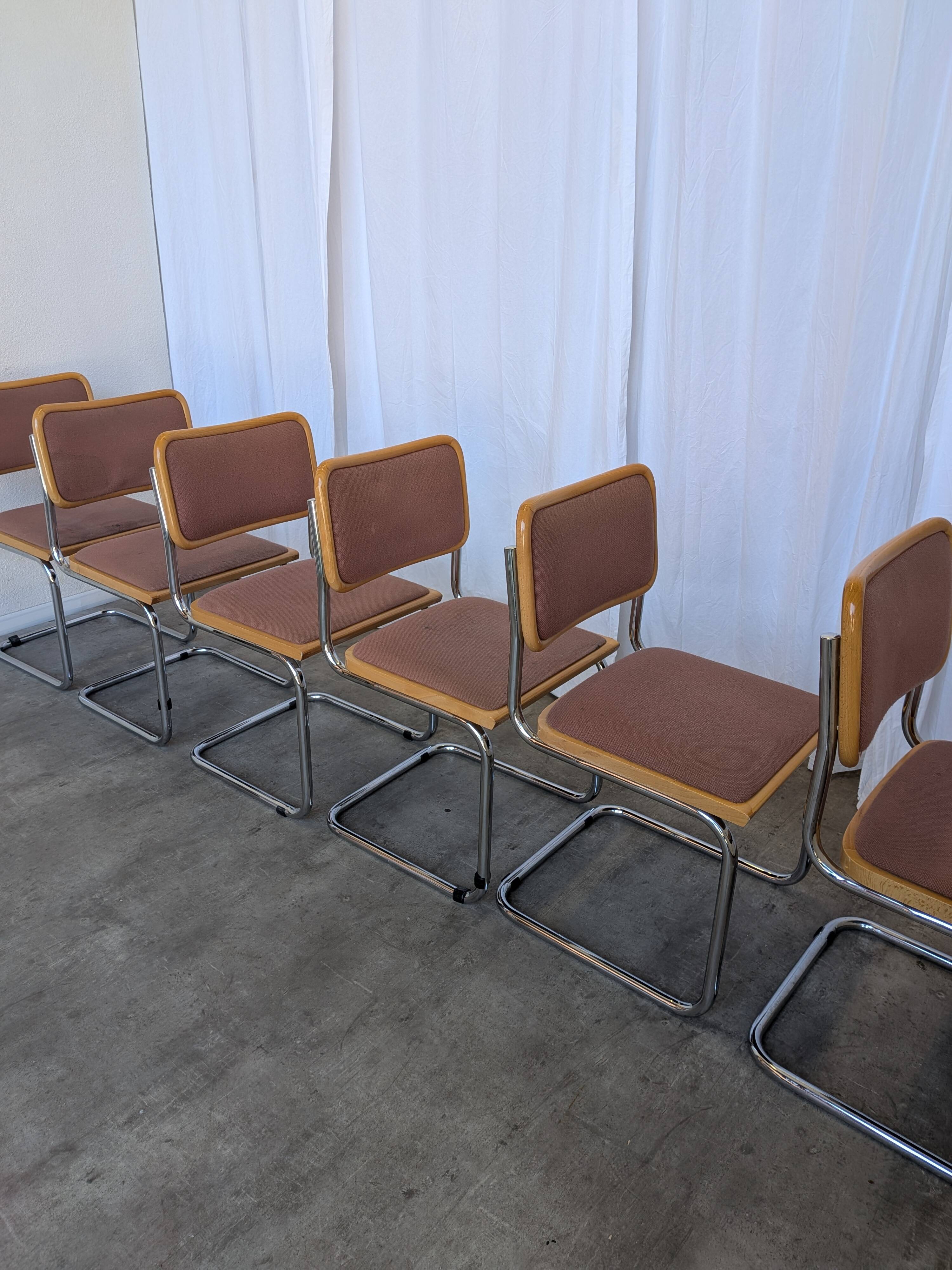Ensemble de 8 chaises vintage Cesca par Bene Austria, chaises de salle à manger en chrome des années 50.