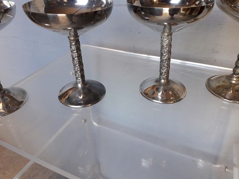 Lot 4 silver metal champagne glasses 1950/60