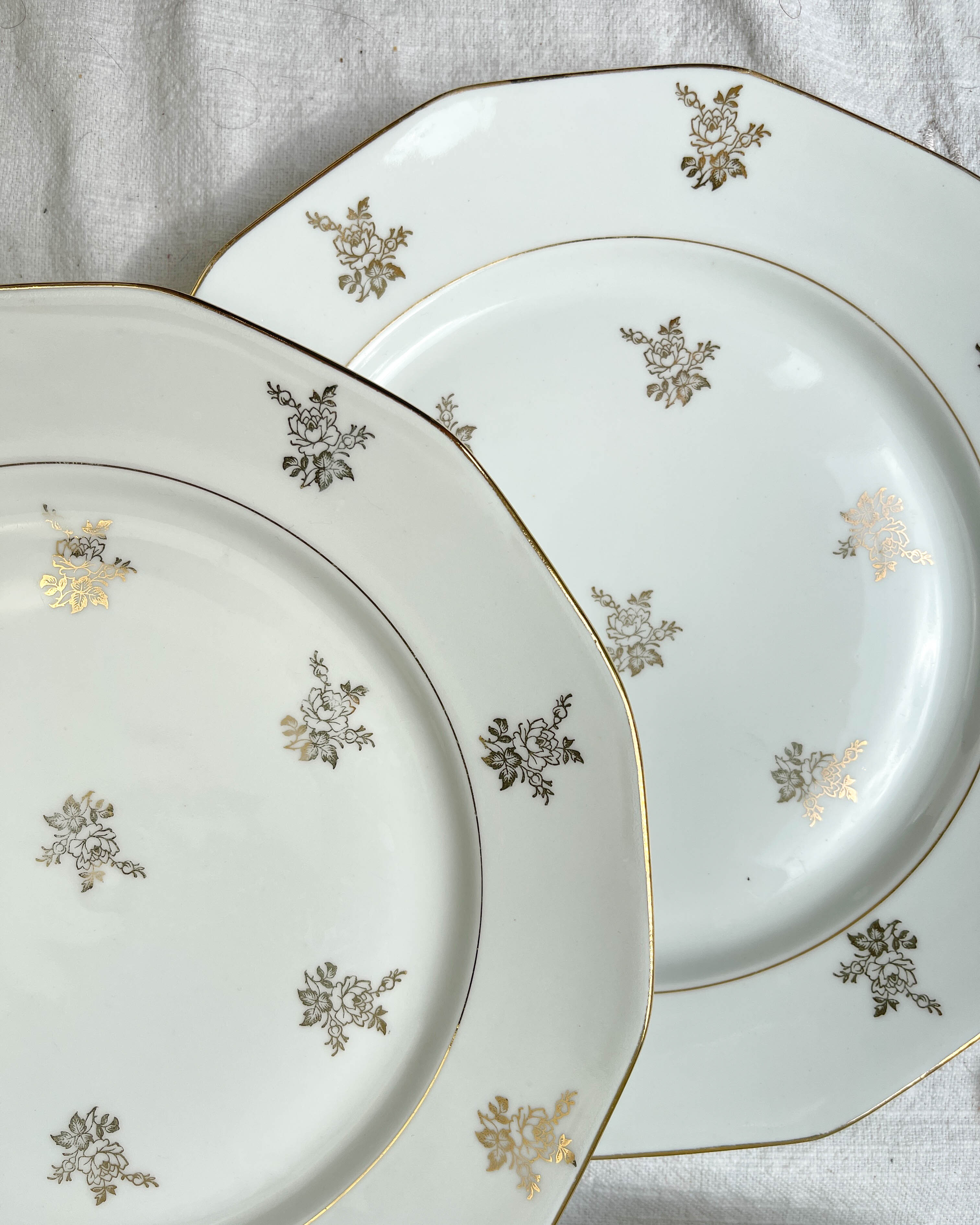 6 Flat plates porcelain white flowers golden Limoges Mehun