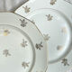 6 Flat plates porcelain white flowers golden Limoges Mehun