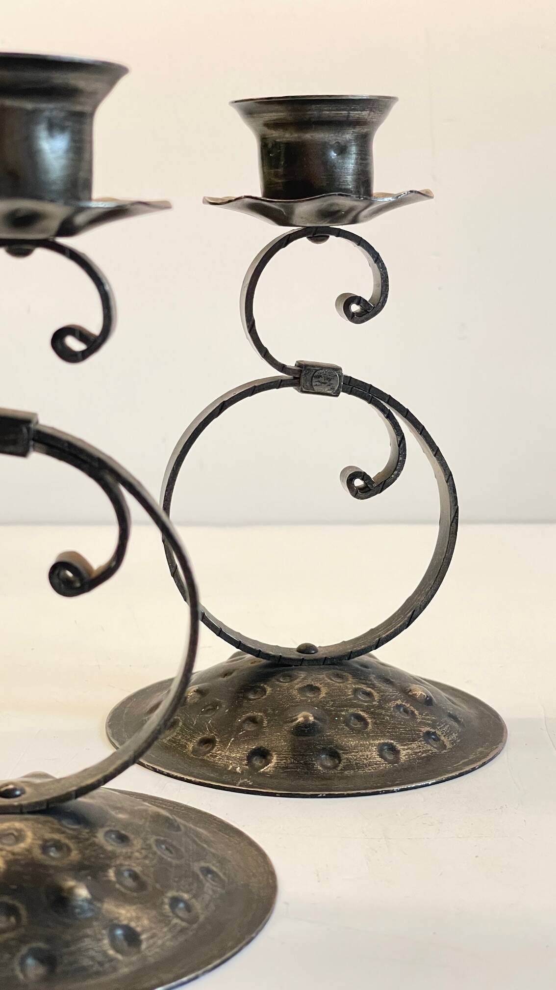 Vintage Black Patina Metal Candlesticks