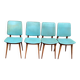 4 Scandinavian dining chairs in solid wood and blue-green leather from the 1950s.