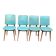 4 Scandinavian dining chairs in solid wood and blue-green leather from the 1950s.