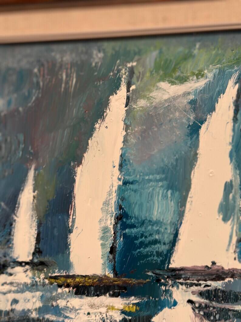Original Swedish Oil on Panel – “Sailboats” by Bertil Thorell,  Signed