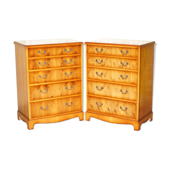 Pair of large Sheraton Revival chests of drawers in yew wood, 110 cm