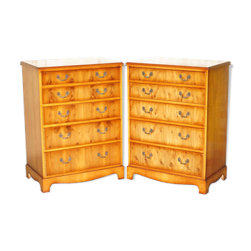 Pair of large Sheraton Revival chests of drawers in yew wood, 110 cm