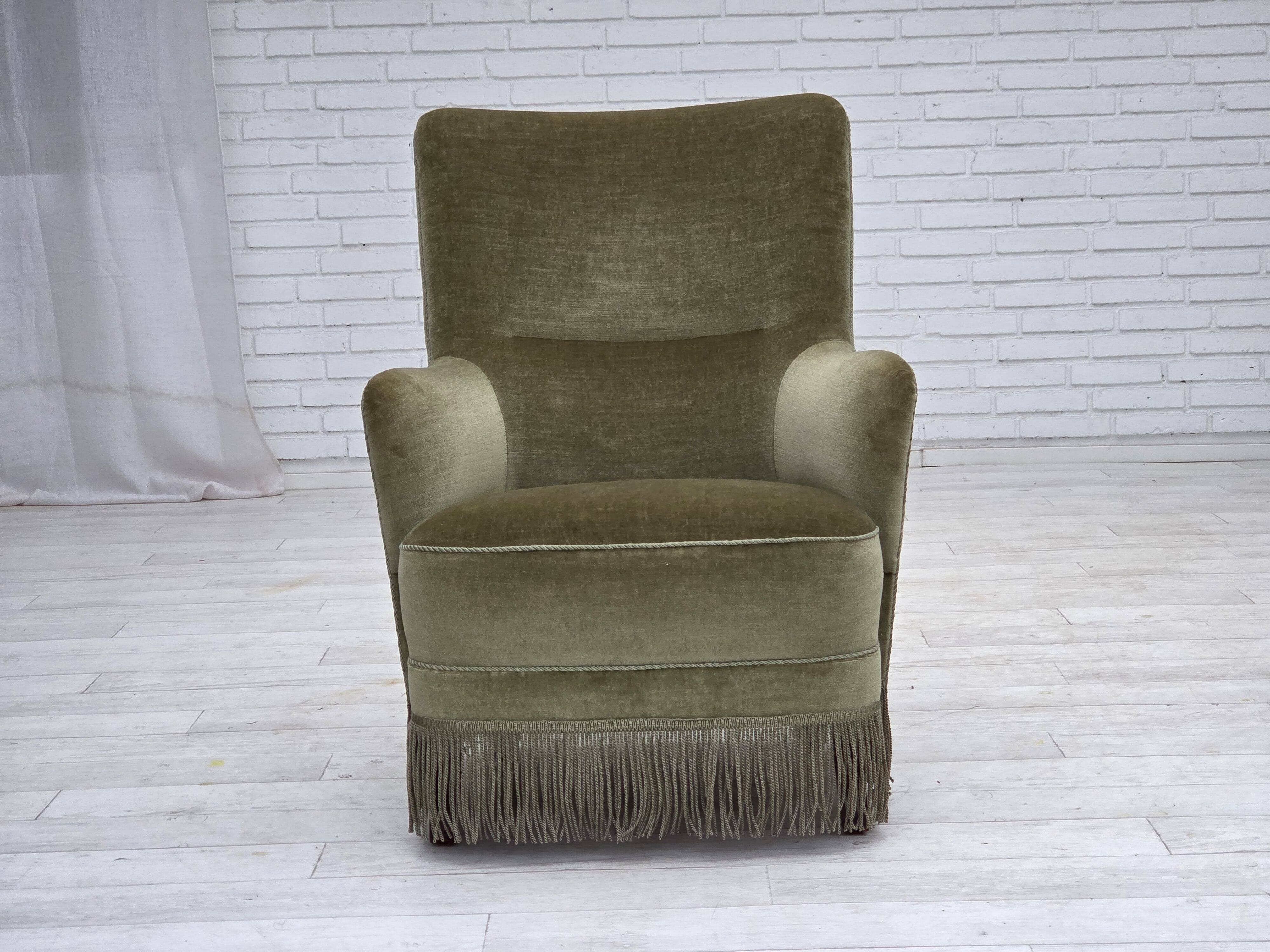 1970s, Danish highback armchair, green furniture velour.