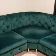 Emerald green velvet Chesterfield corner sofa, 6 seats