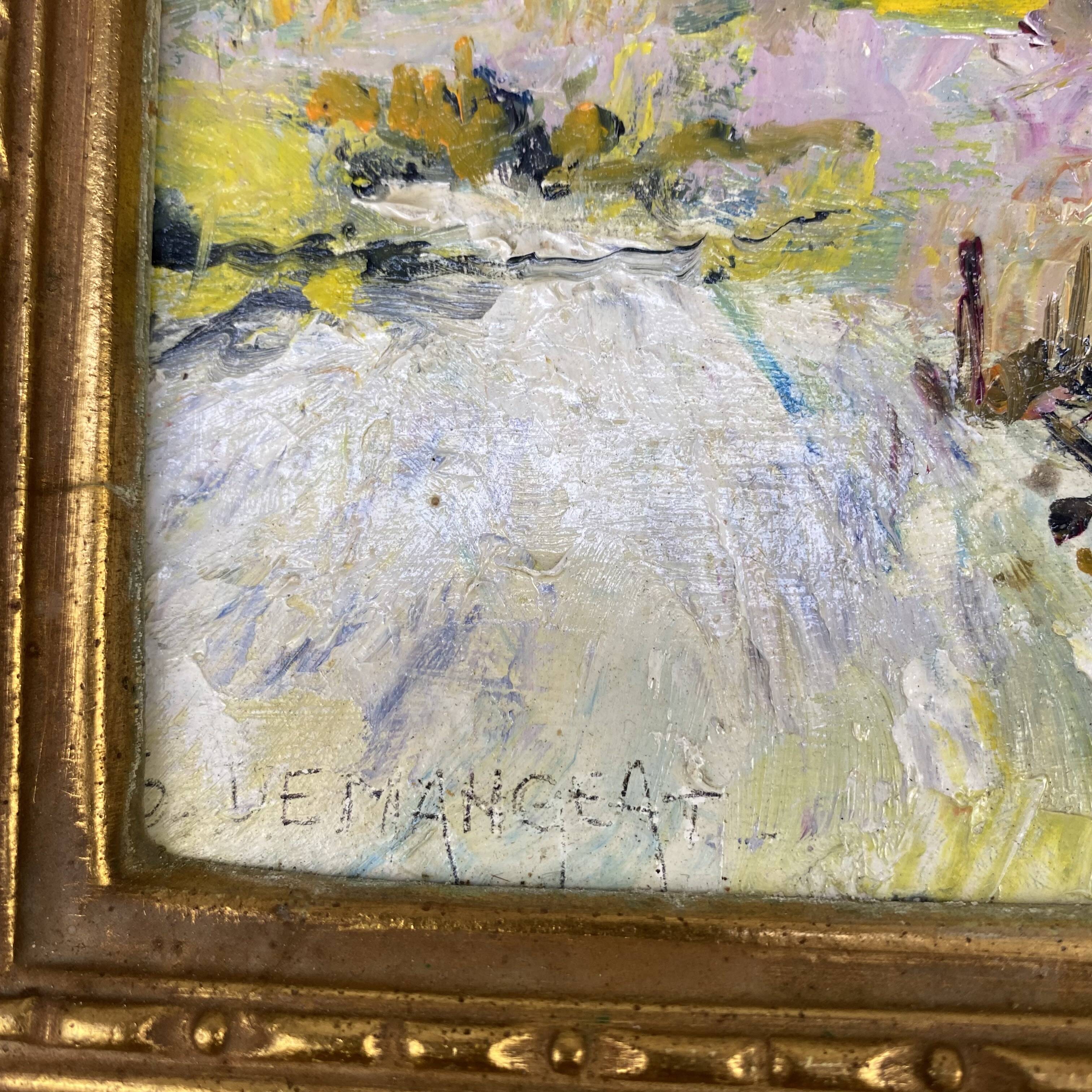 Oil painting on canvas village landscape, gilded frame