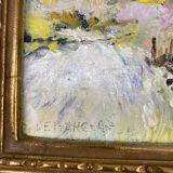 Oil painting on canvas village landscape, gilded frame