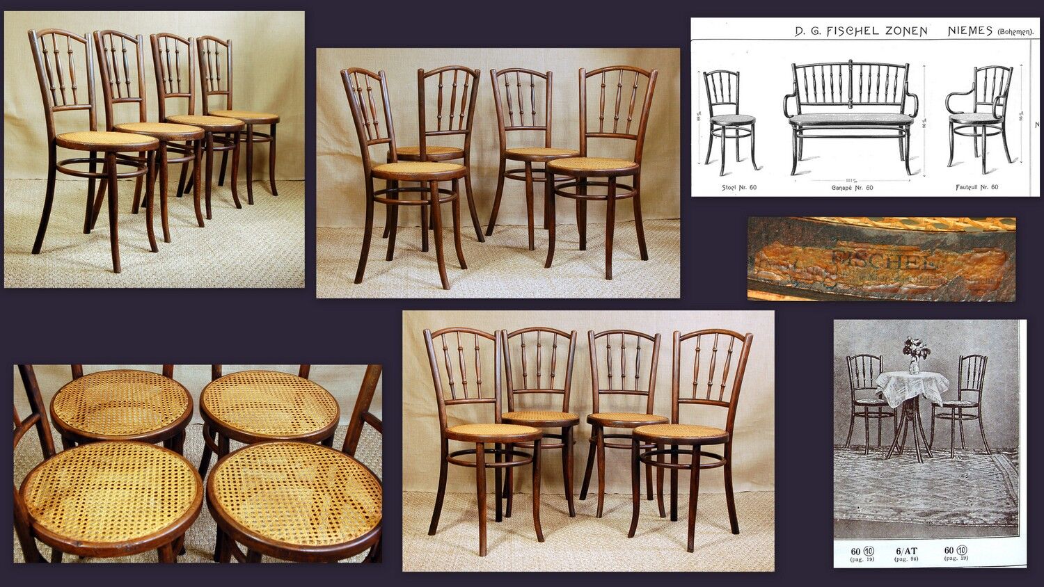 4 Viennese Bistro Fischel chairs, 20th century,