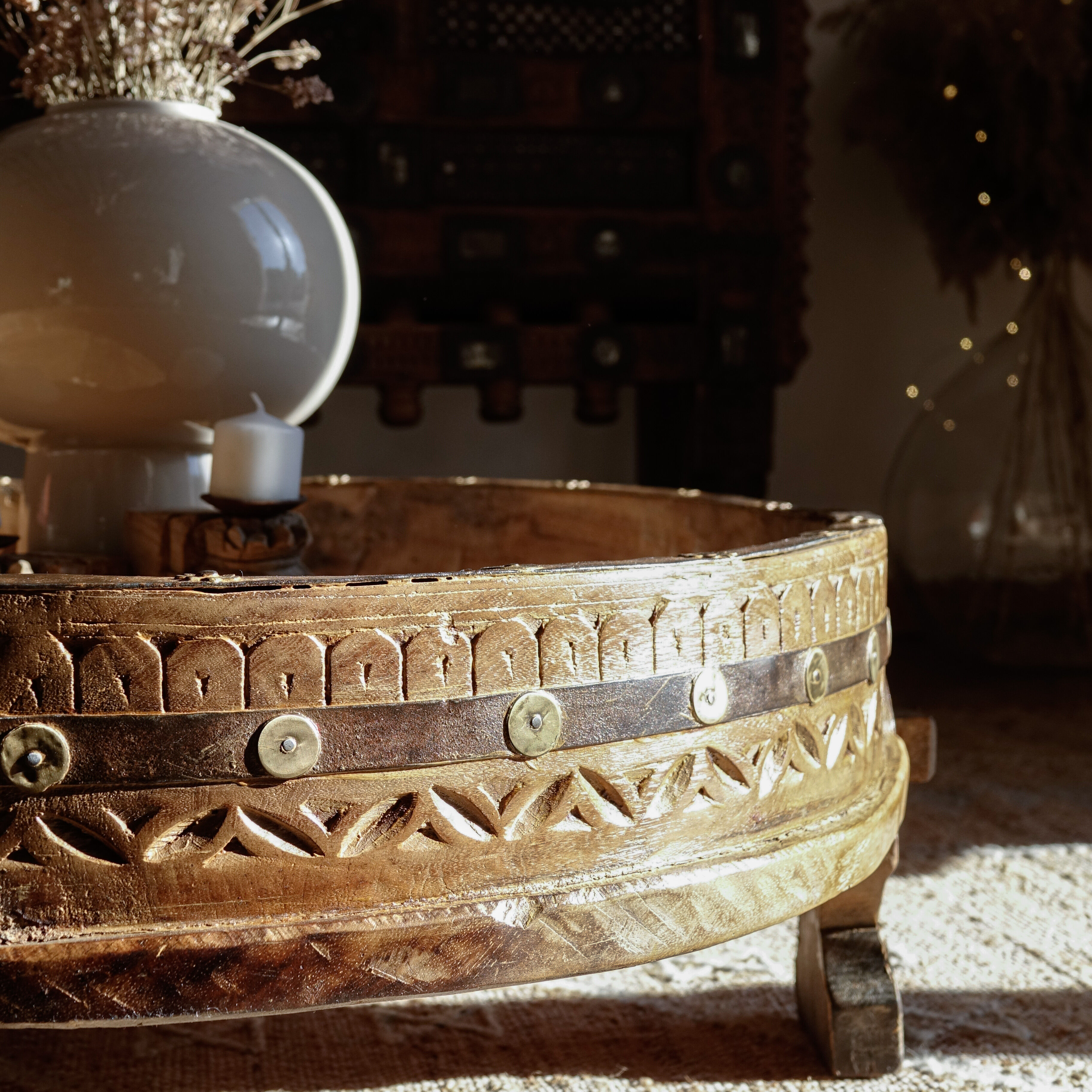 Ancient Indian coffee table Chakki