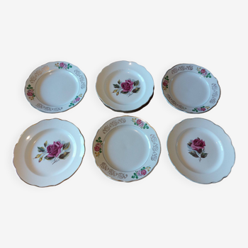 Lot dépareillé 6 assiettes motif roses