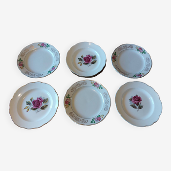 Mismatched set of 6 rose motif plates