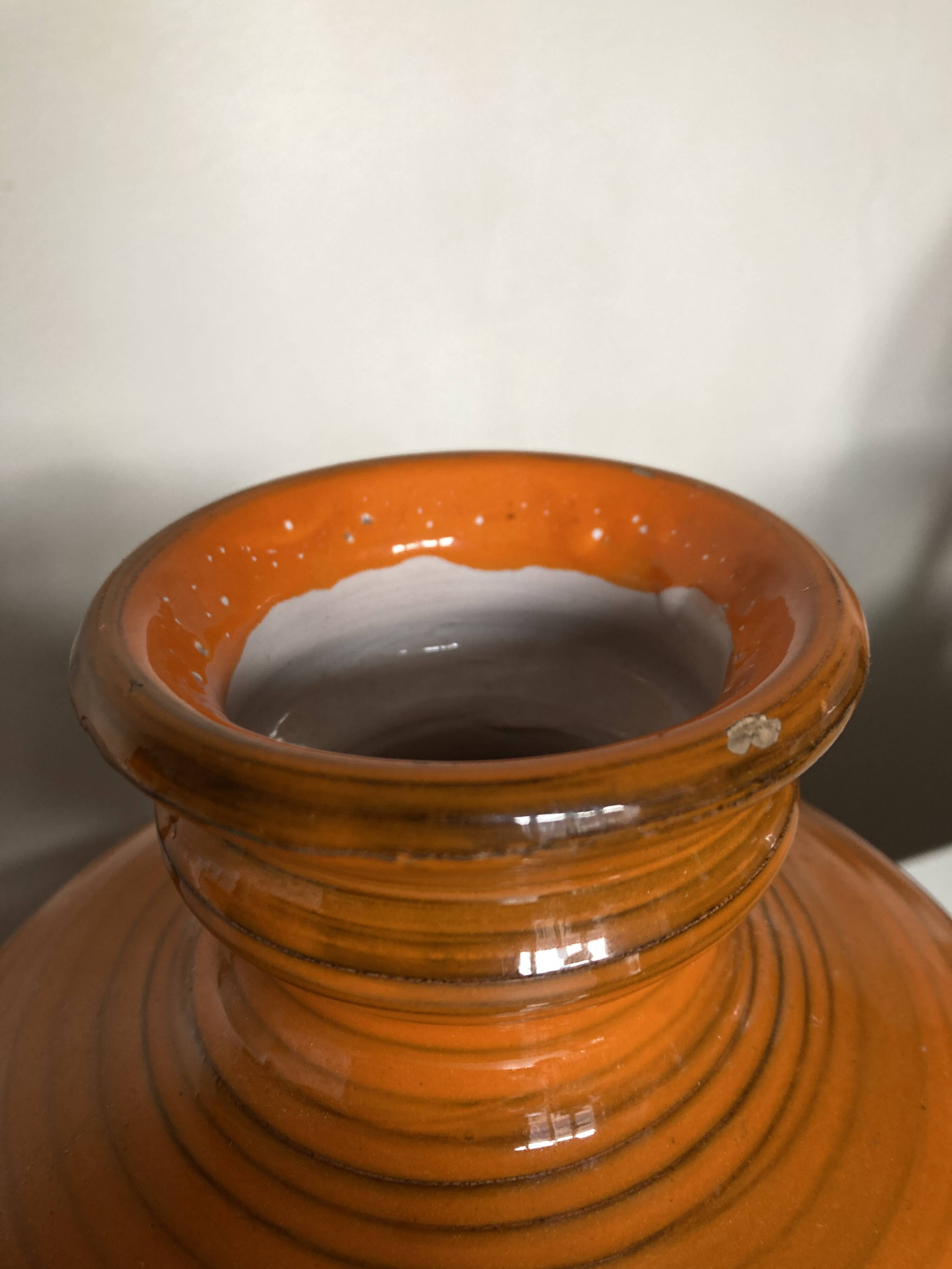 XXXL vase of orange ceramic Italian design 1970