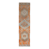 Pumpkin Orange & Grey Turkish Vintage Runner Rug, 86x356 Cm