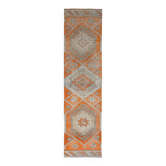 Tapis de couloir turc vintage orange citrouille et gris, 86 x 356 cm