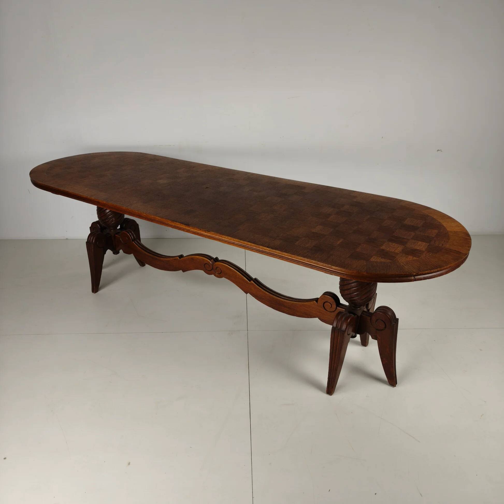 1920s Belgian Art Deco oak parquetry dining table
