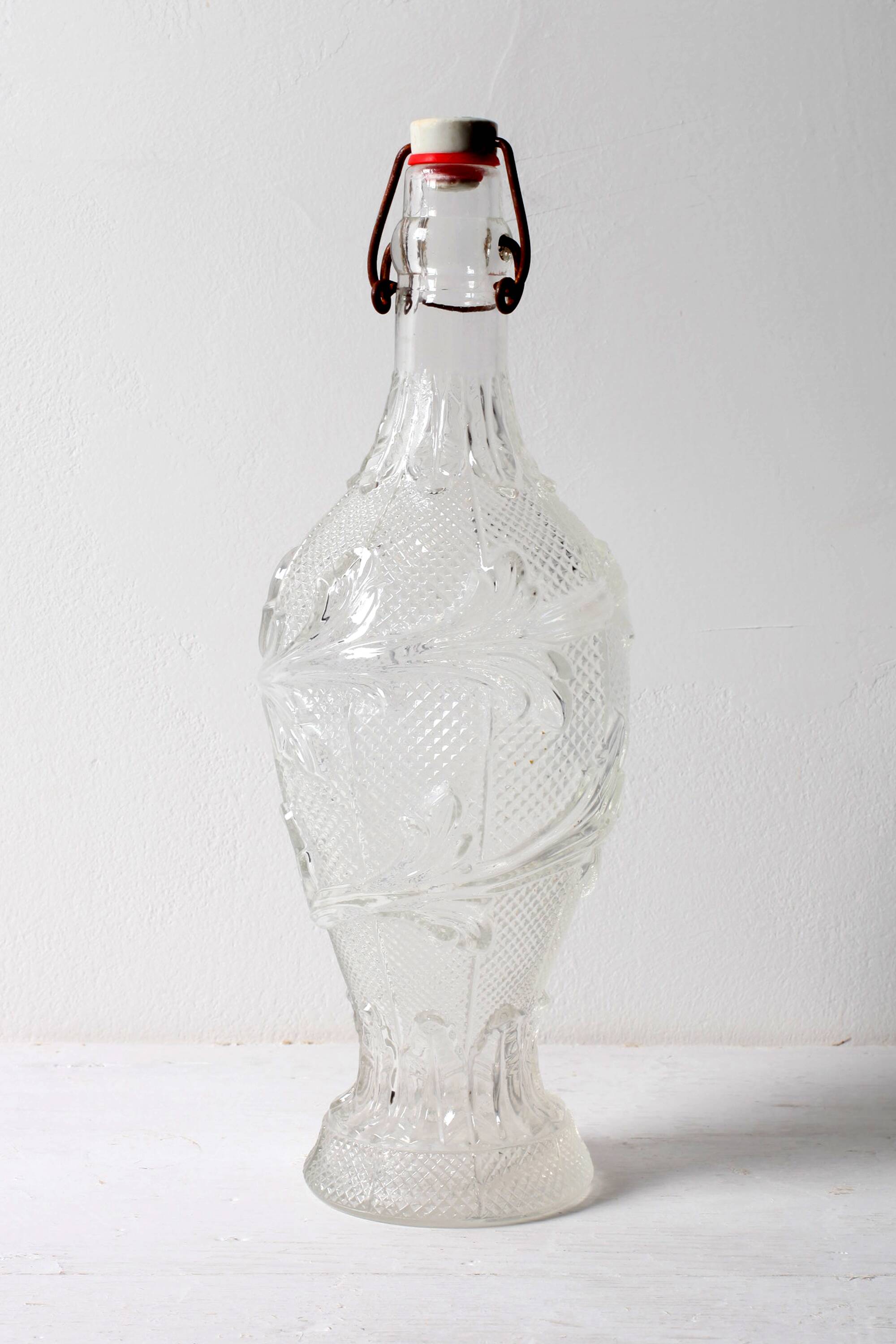 Italian Glass Bottle with Ceramic Stopper / Polveri Alberani / 1950s–1970s