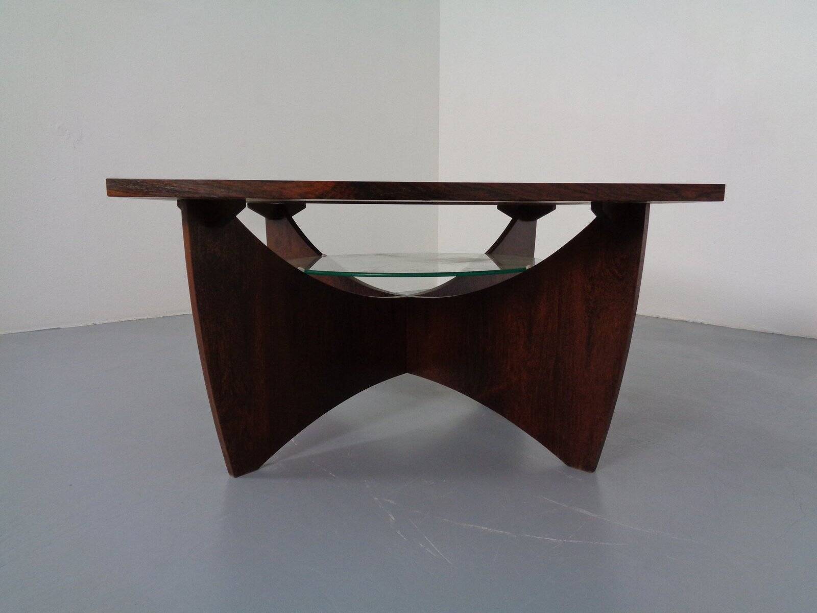 Vintage rosewood and glass coffee table, Denmark, 1960s