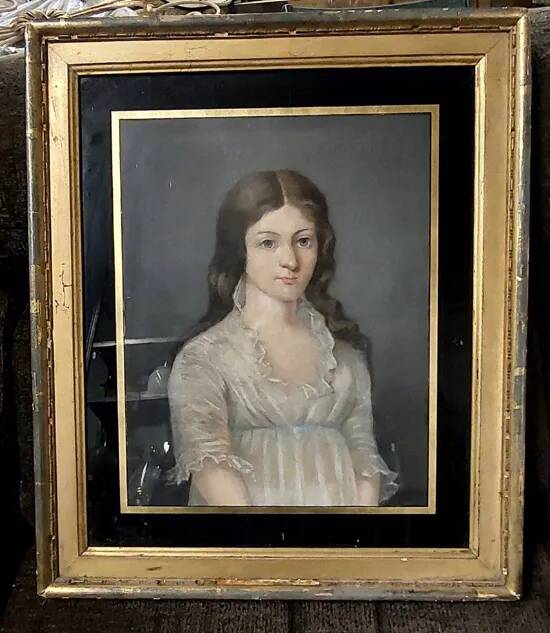 Old pastel portrait on canvas of a young noble, signed and dated 1899 on the back, gilt frame.