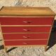 Vintage chest of drawers 1950s/60s in oak drawers patinated red