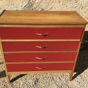 Vintage chest of drawers 1950s/60s in oak drawers patinated red