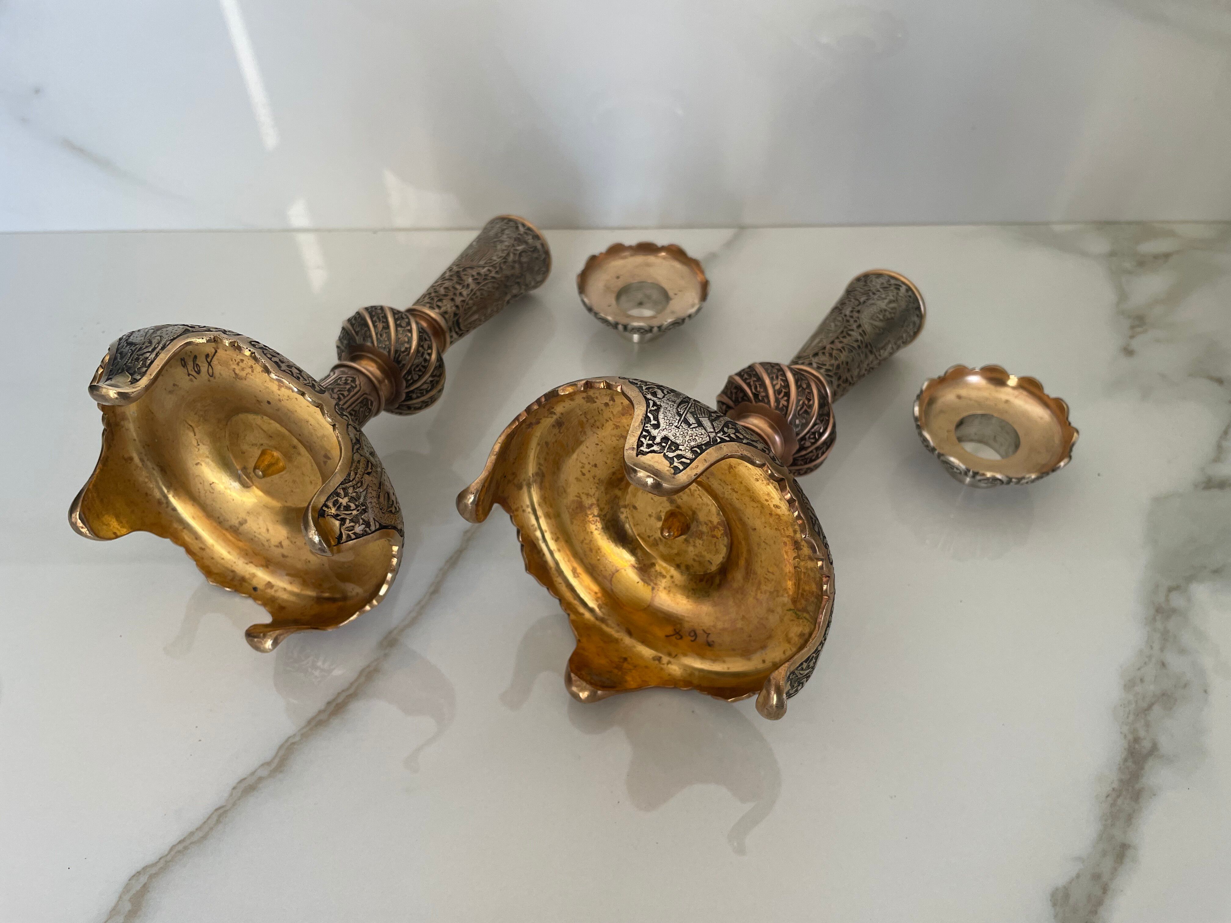 Paire de bougeoirs persans, style kadjar, début XXe