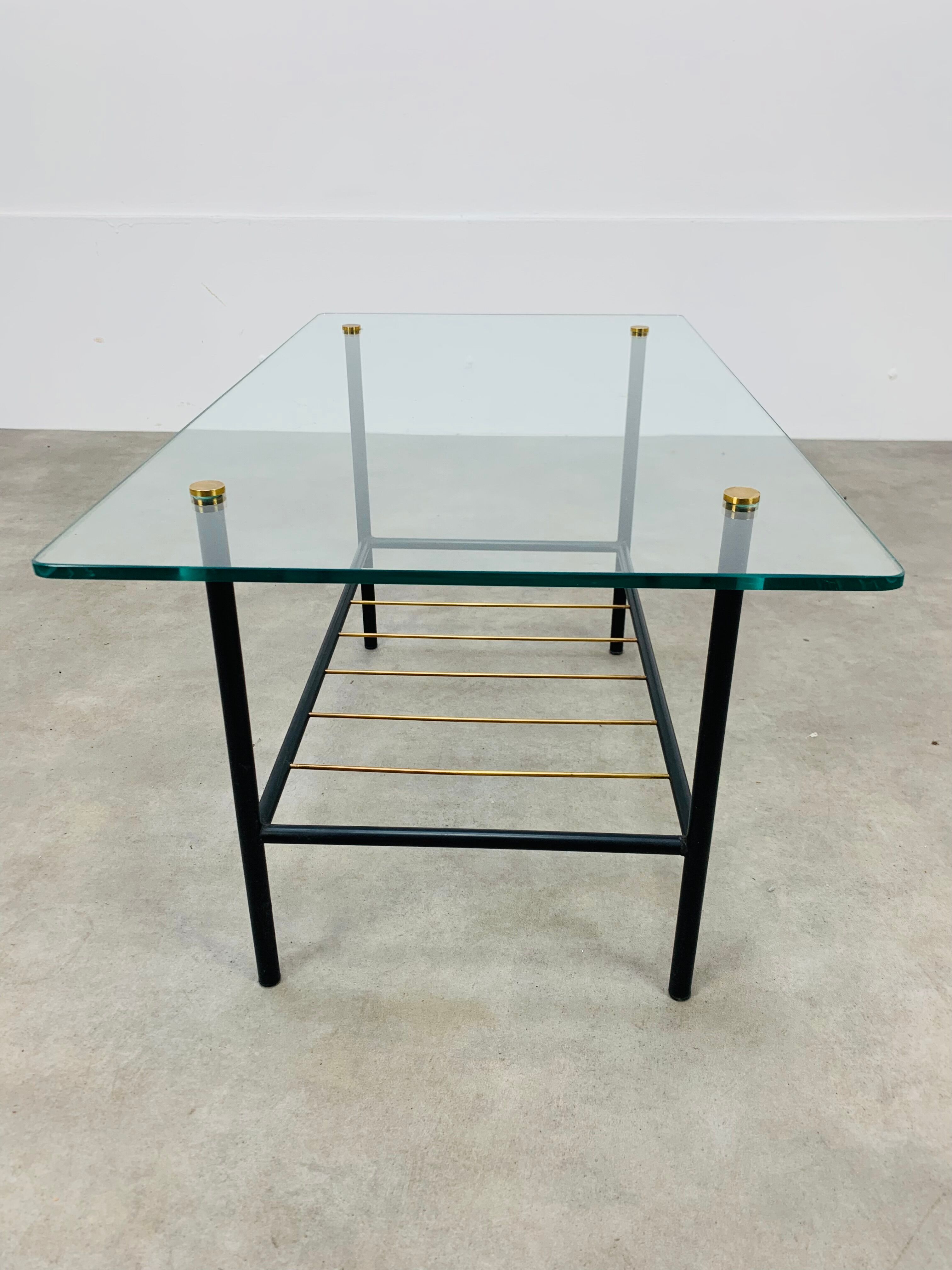 Coffee table 50s glass metal brass sofa tip