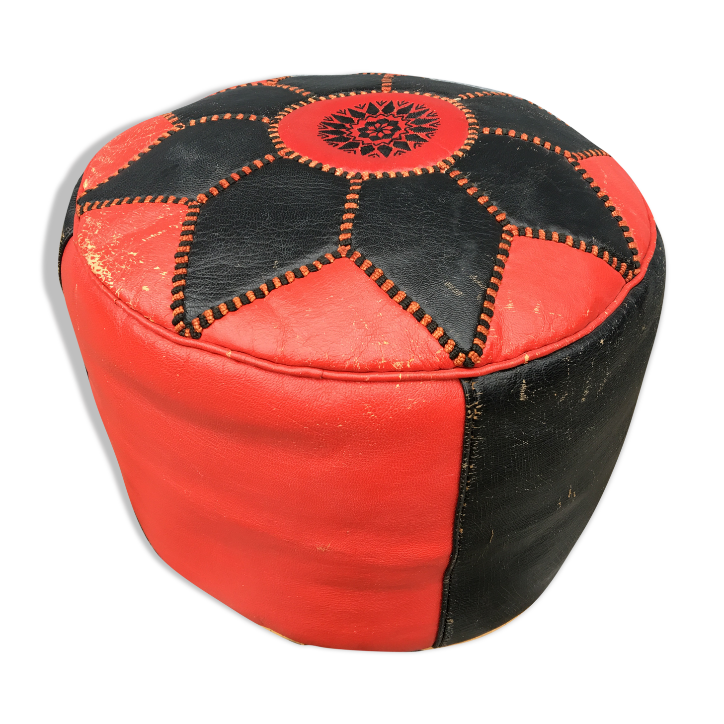 Moroccan leather pouf circa 1970