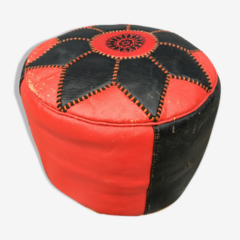 Moroccan leather pouf circa 1970