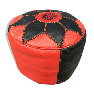Moroccan leather pouf circa 1970