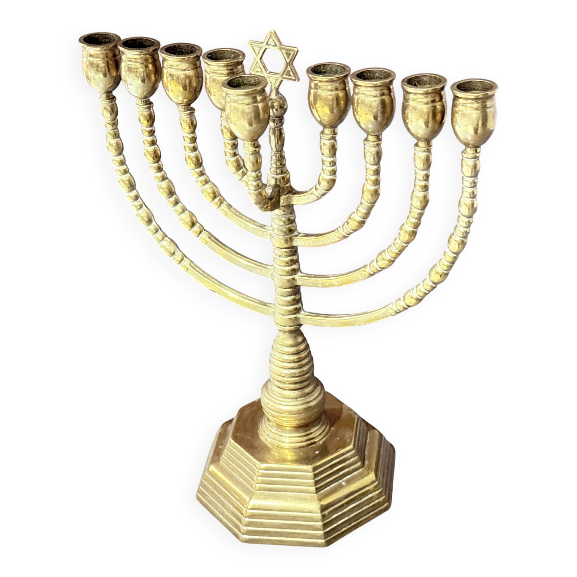 Vintage Candelabras 9 Branch Menorah Jewish Judaica Golden Candle Holders Brass