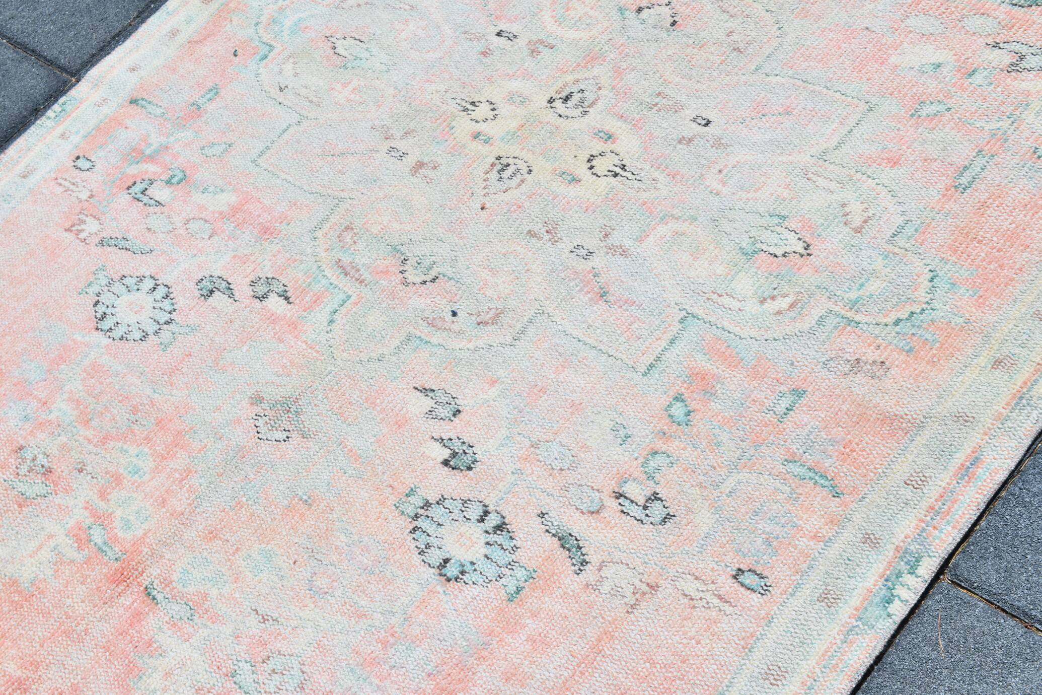 5x8 Turkish Vintage Oushak Rug, Coral Pink Area Rug For Bedroom, 147x241 Cm