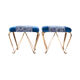 Pair of vintage brass and blue velvet feet rest