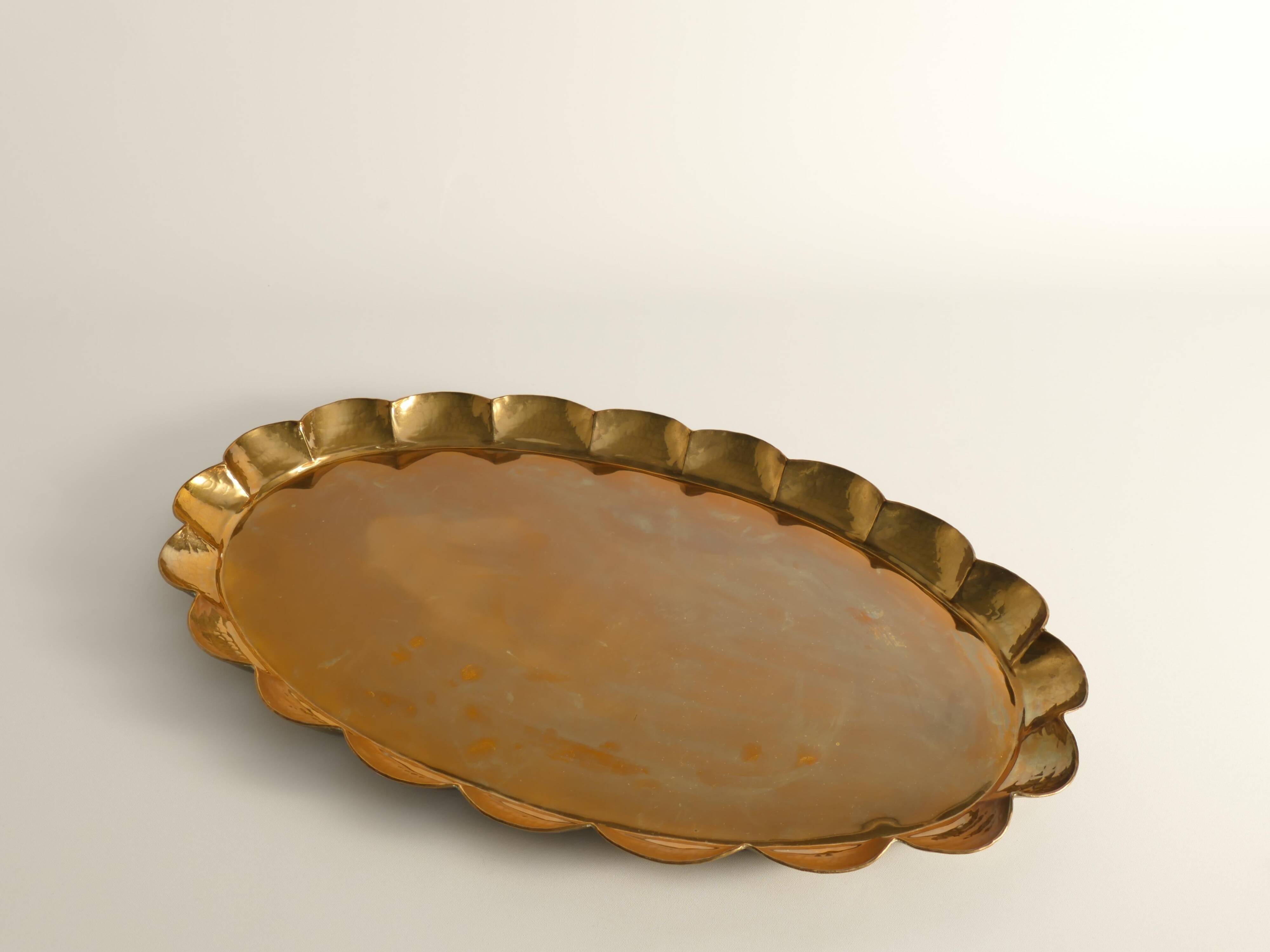 Hollywood Regency Oval Brass Tray by Arvid Johansson, Arvika Konstsmide, Sweden