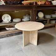 Table d'appoint, basse ronde en travertin ⌀ 61 cm