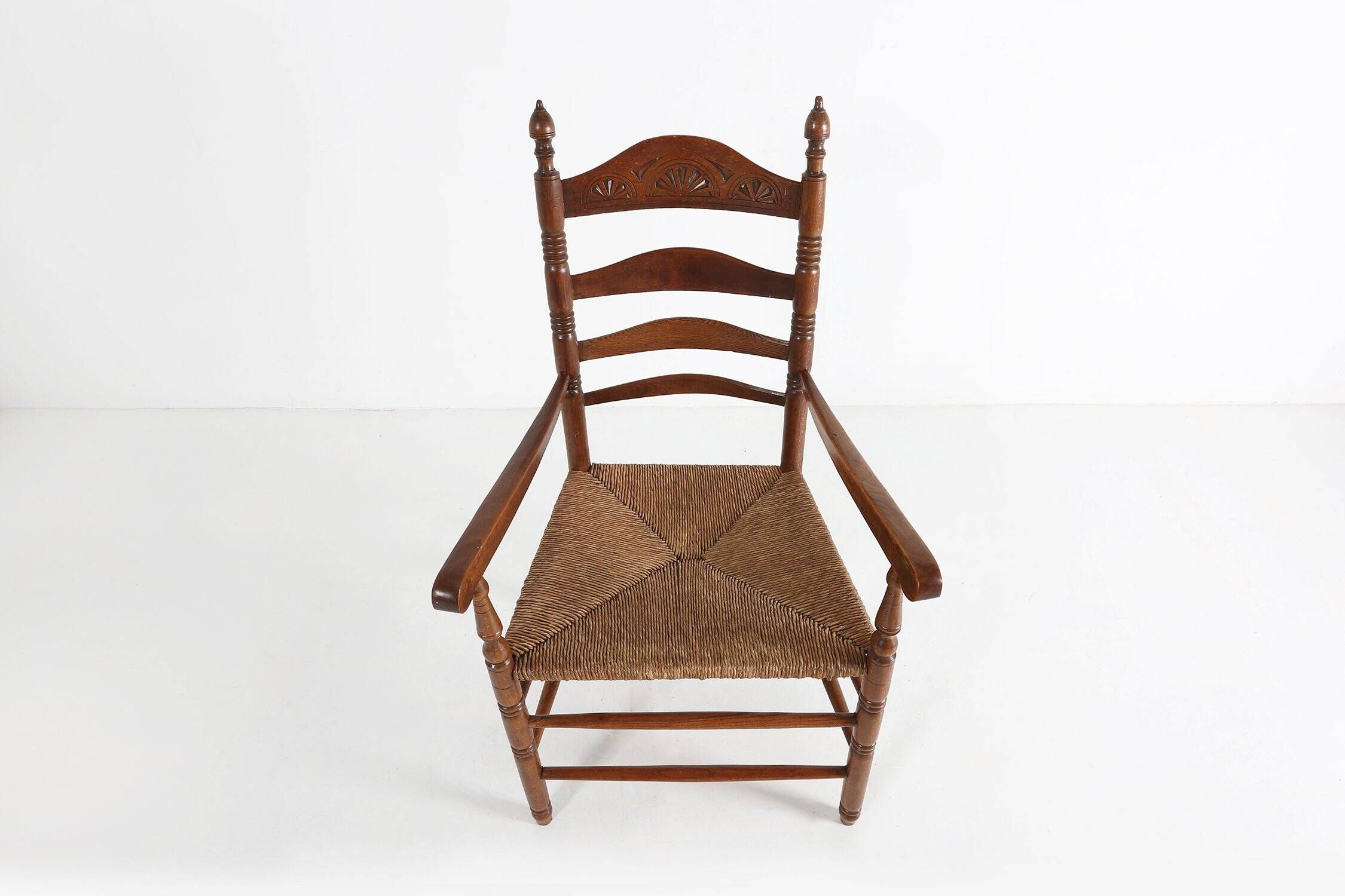 Antique French Wooden Armchair with Cane Seat, 1890s