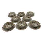 Service 8 tasses à café en porcelaine de Limoges France motif floral et doré