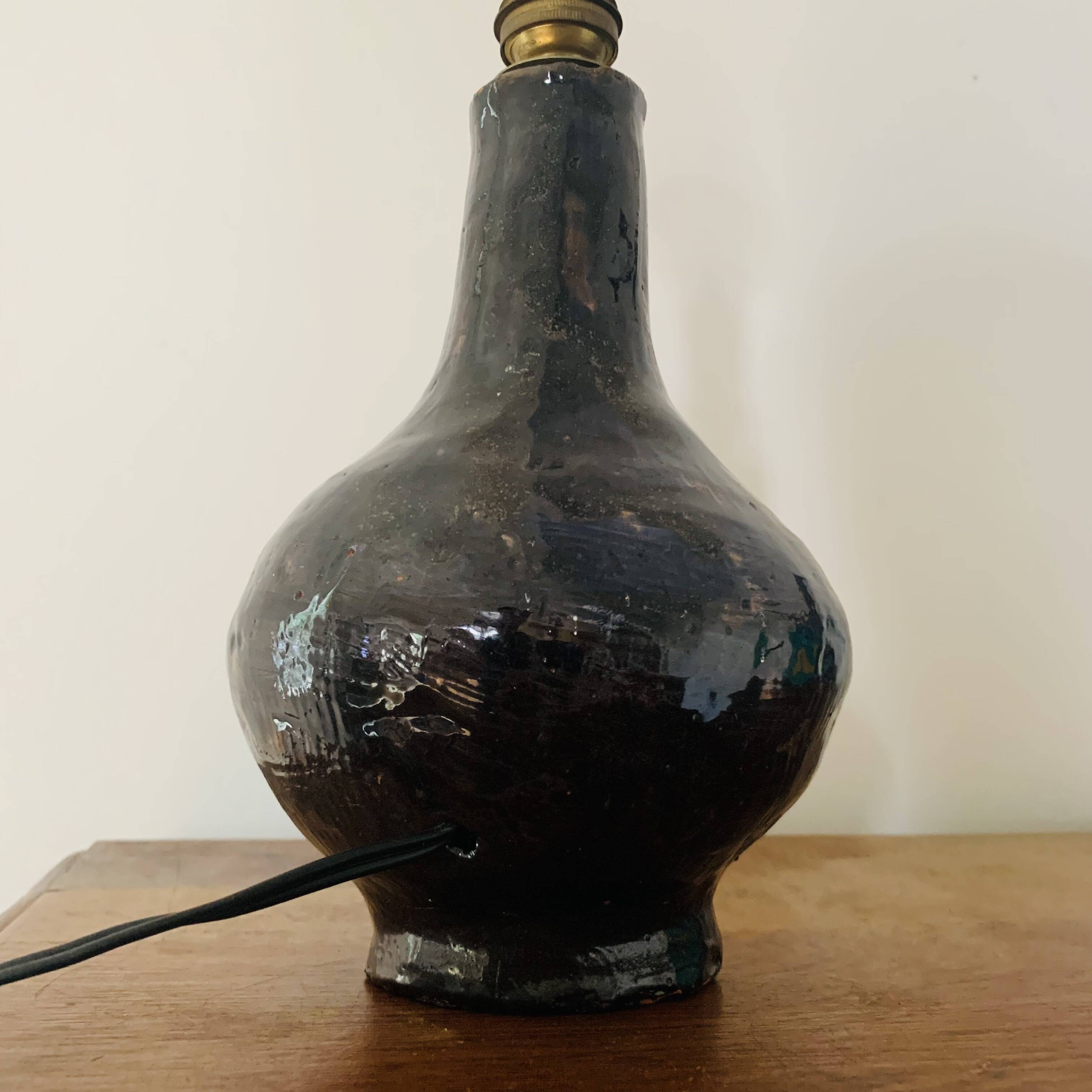 Ancien pied de lampe en terre cuite émaillée