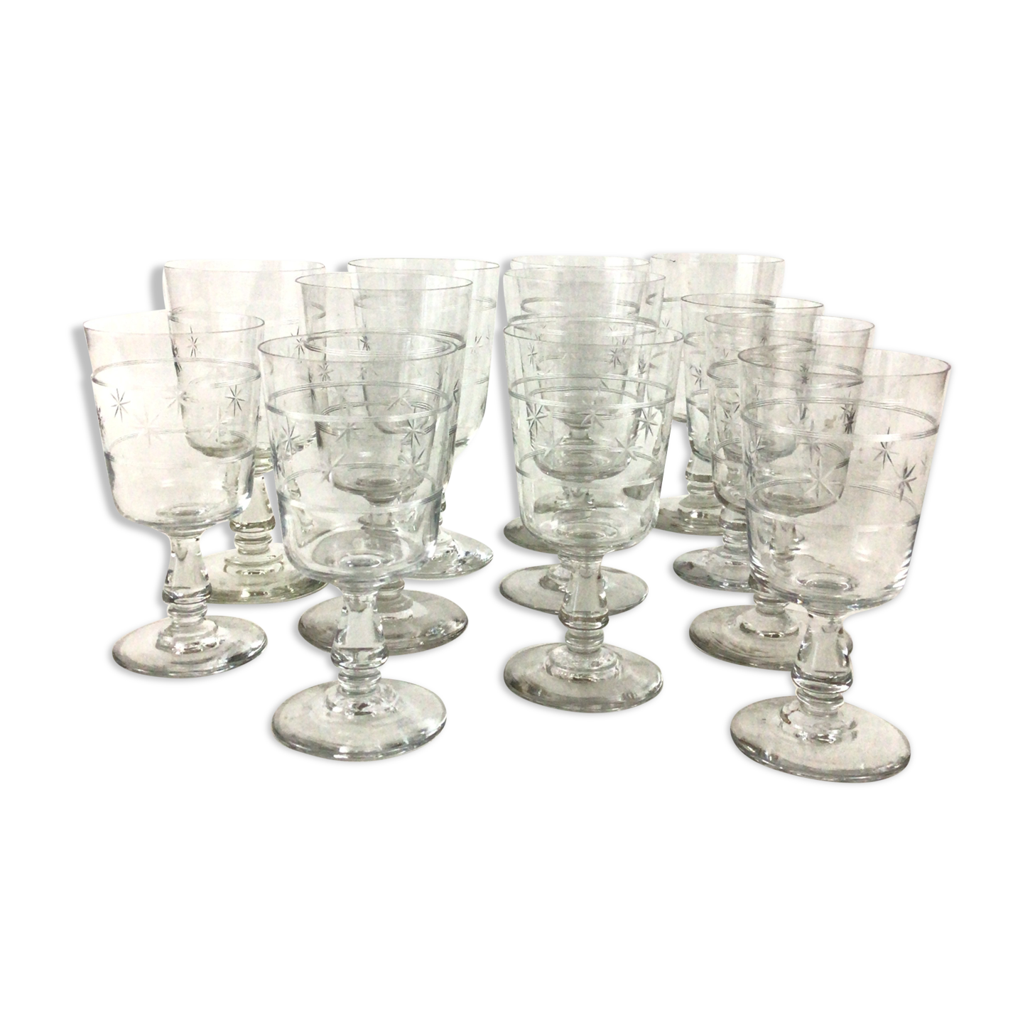 Set of 6 water glasses and 6 crystal wine glasses XIXth