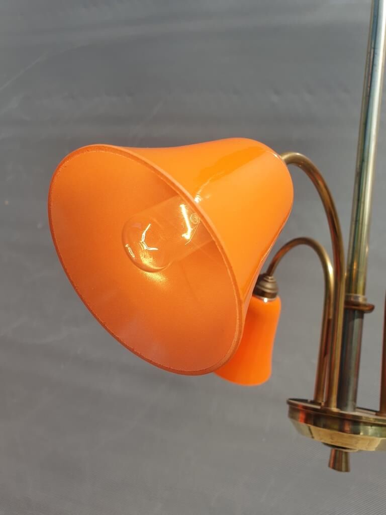 Brass chandelier 3 tulips orange Casimir 1970