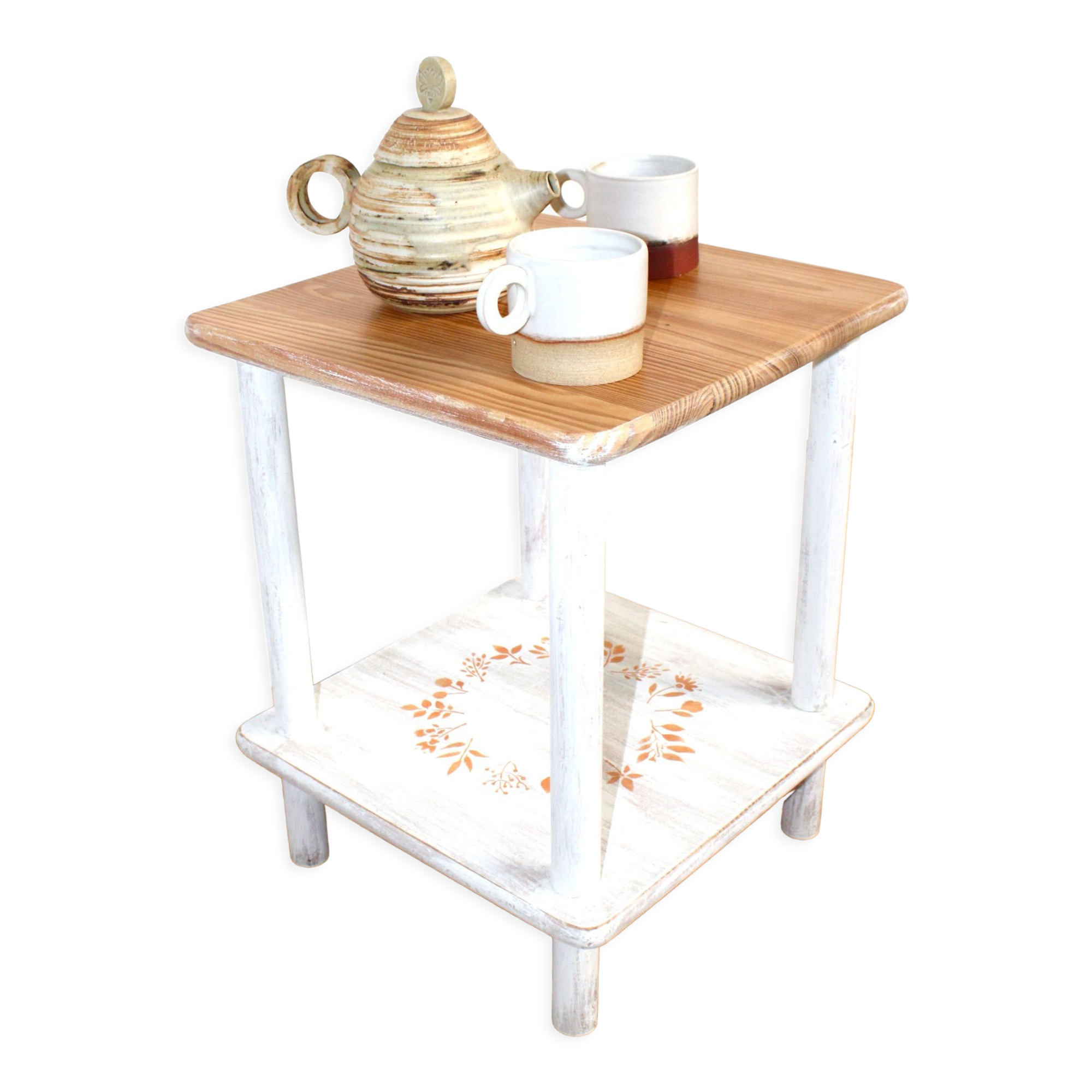 Wooden chalk bedside table and its stencil