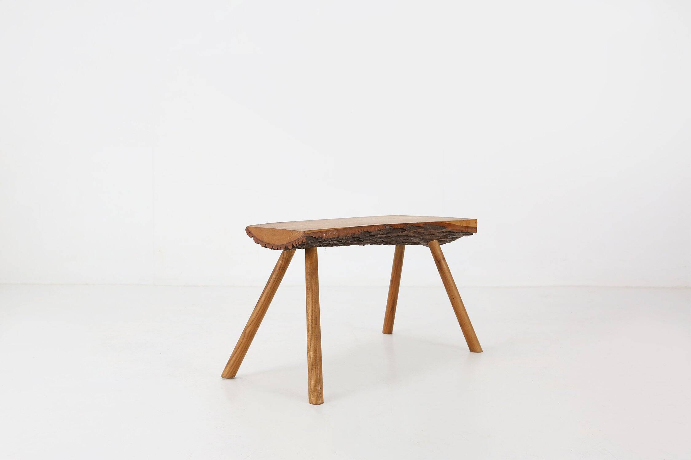 Brutalist tree trunk coffee table in solid oak, ca. 1950